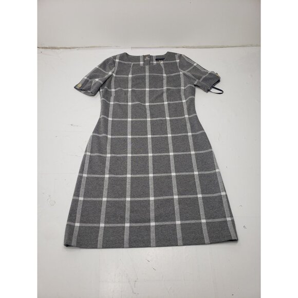 Tommy Hilfiger Women’s Grey/Ivory Windowpane Plaid Shift Dress A8FK1CSD Size 8 - Picture 1 of 16